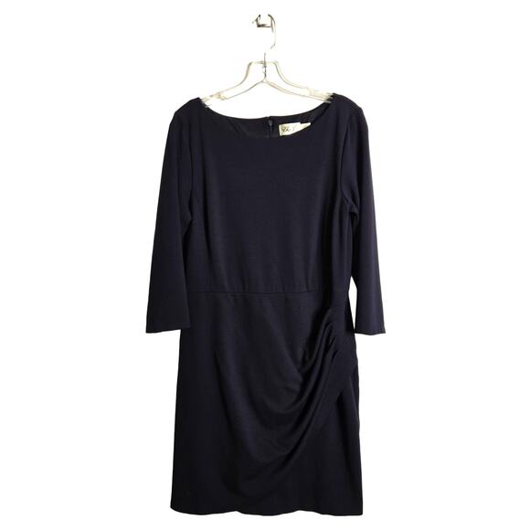 Eliza J 3/4 Sleeve Ruched Sheath Dress 14 Navy Stretch Knit Classy Basic Classic - Picture 1 of 10